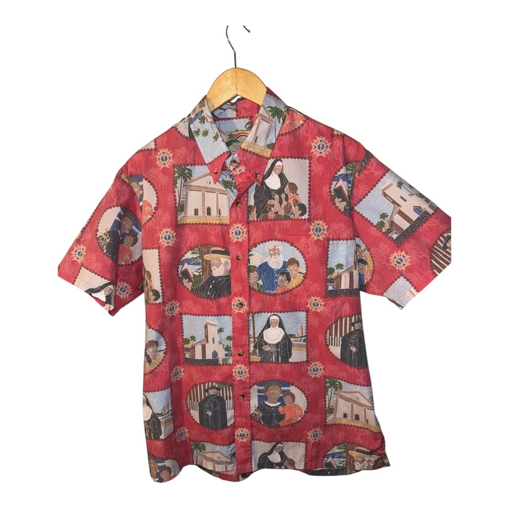 HTF Rare Paradise Found Father Damien Hawaii Molokai Shirt L Kalaupapa